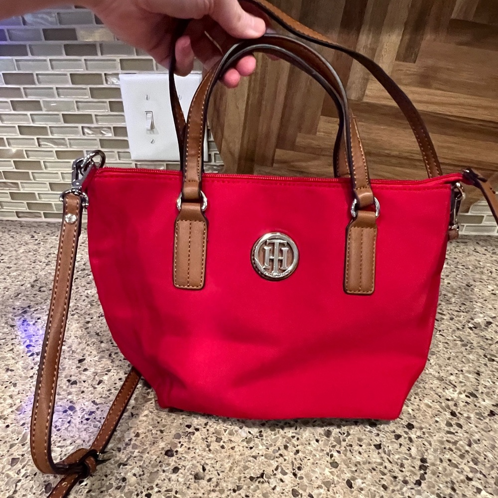Tommy Hilfiger Red Crossbody Bag with Brown Accents